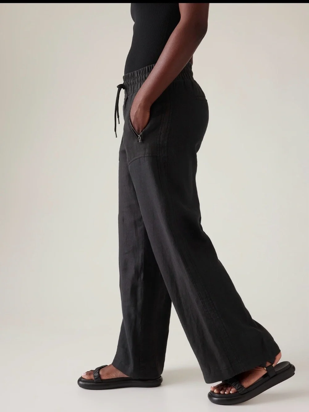 Athleta Cabo Linen Wide Leg Pants Black Women’s Size 6